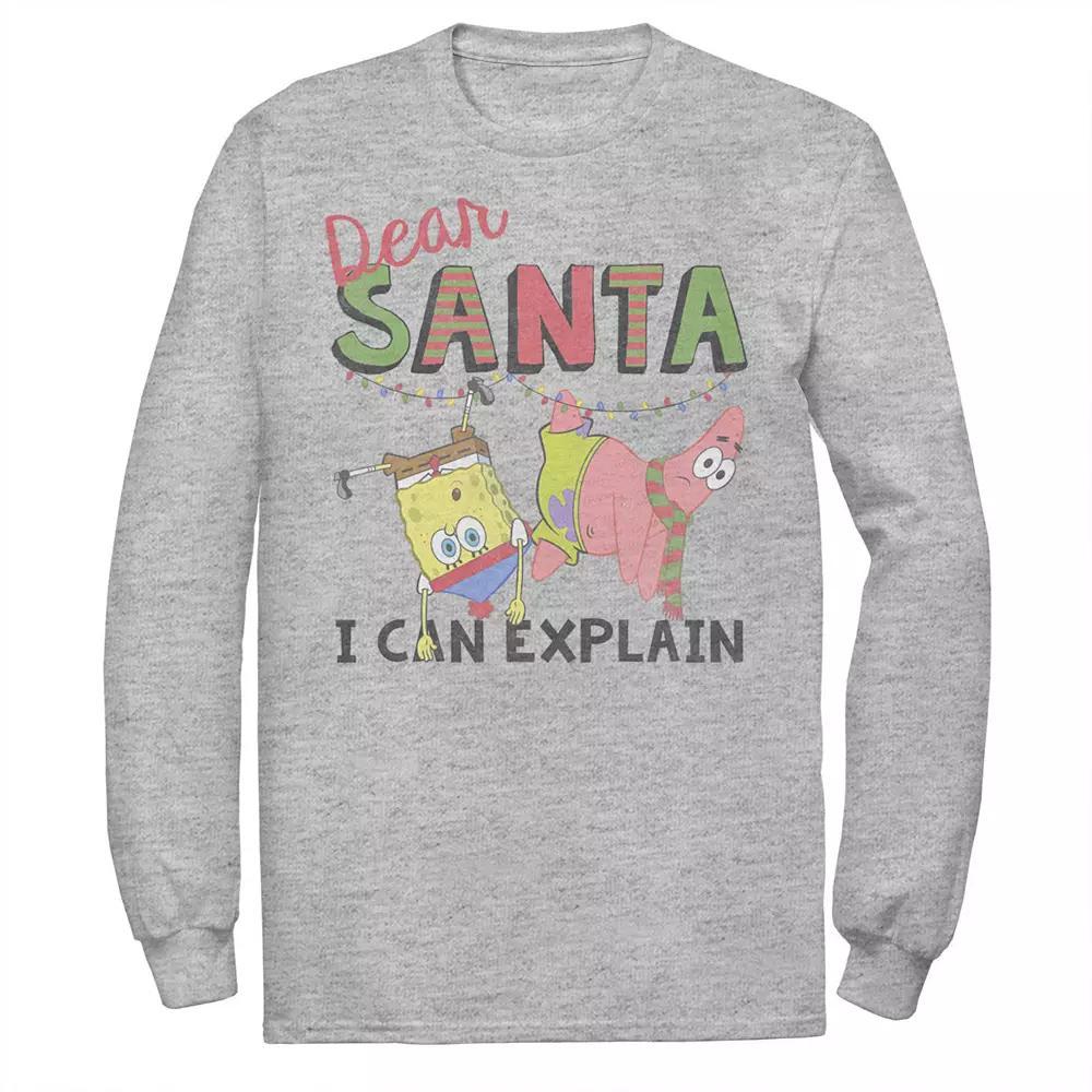 Men's Nickelodeon SpongeBob SquarePants Santa I Can Explain Long Sleeve Graphic Tee, Size: Large, Athletic Grey Product Image