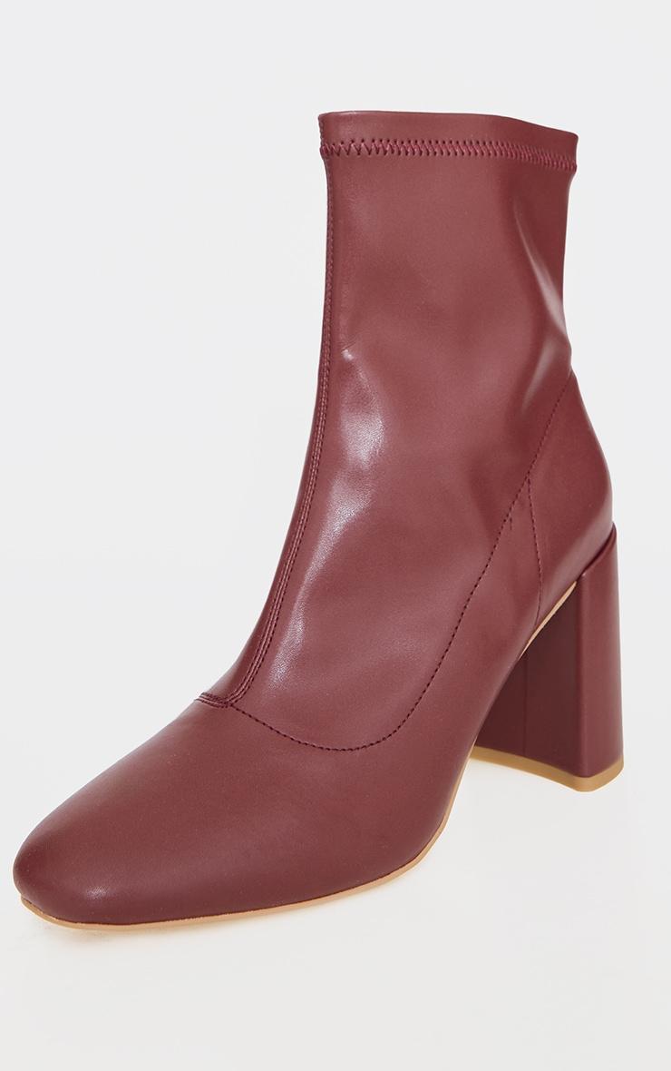 Burgundy Pu Round Toe Heeled Ankle Sock Boots Product Image