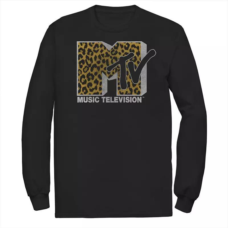 Men's MTV Logo Cheetah Print Tee, Size: Small, Black Product Image