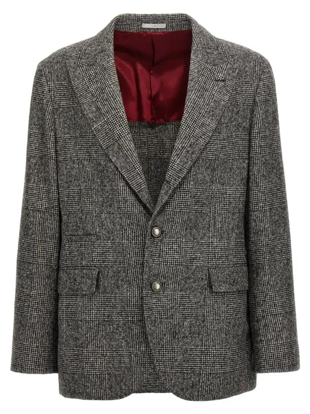 BRUNELLO CUCINELLI Check Single-breasted Blazer In Gray Product Image