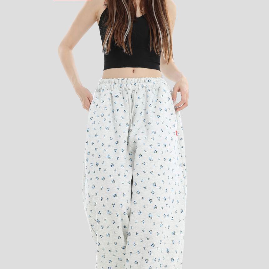 Drawstring Waist Floral Print Wide Leg Sweatpants Product Image