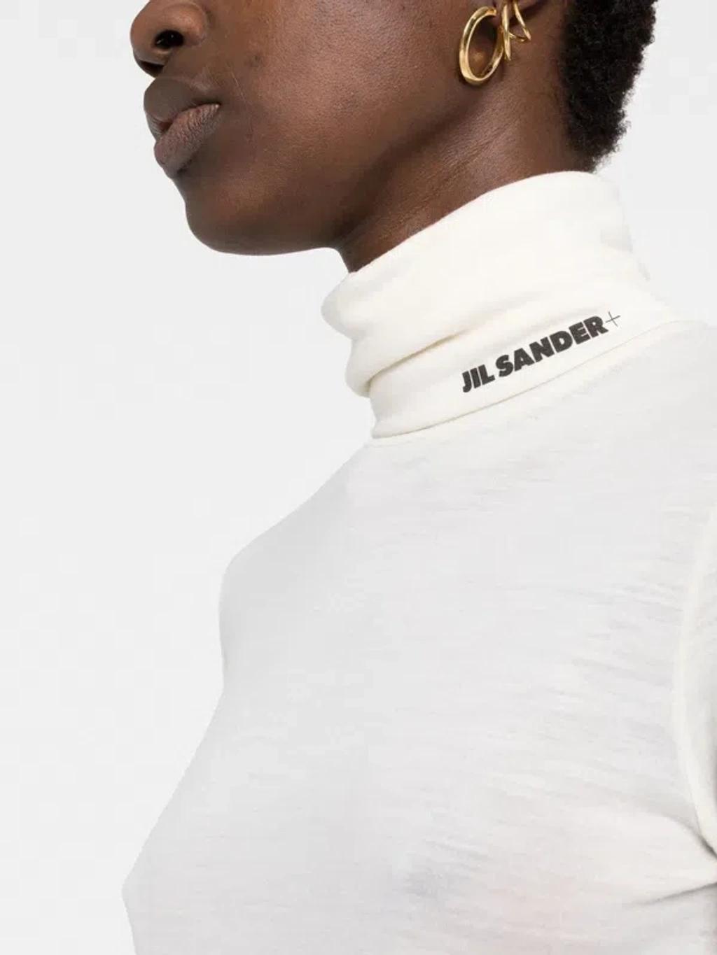 JIL SANDER Long Sleeve Top With Funnel Neckline In White Product Image