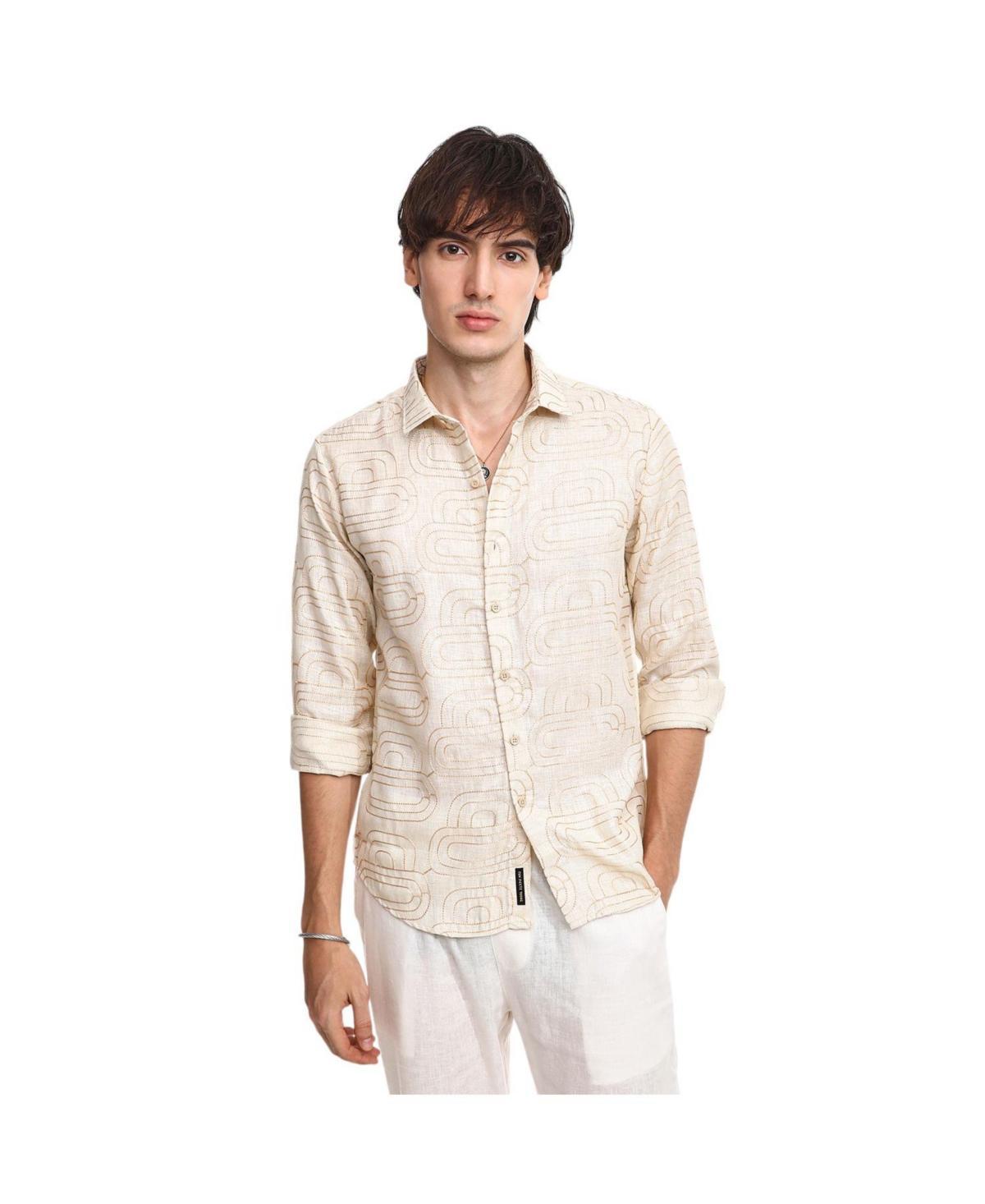 Campus Sutra Mens Khaki Beige Curve-Lined Shirt - Beige Product Image