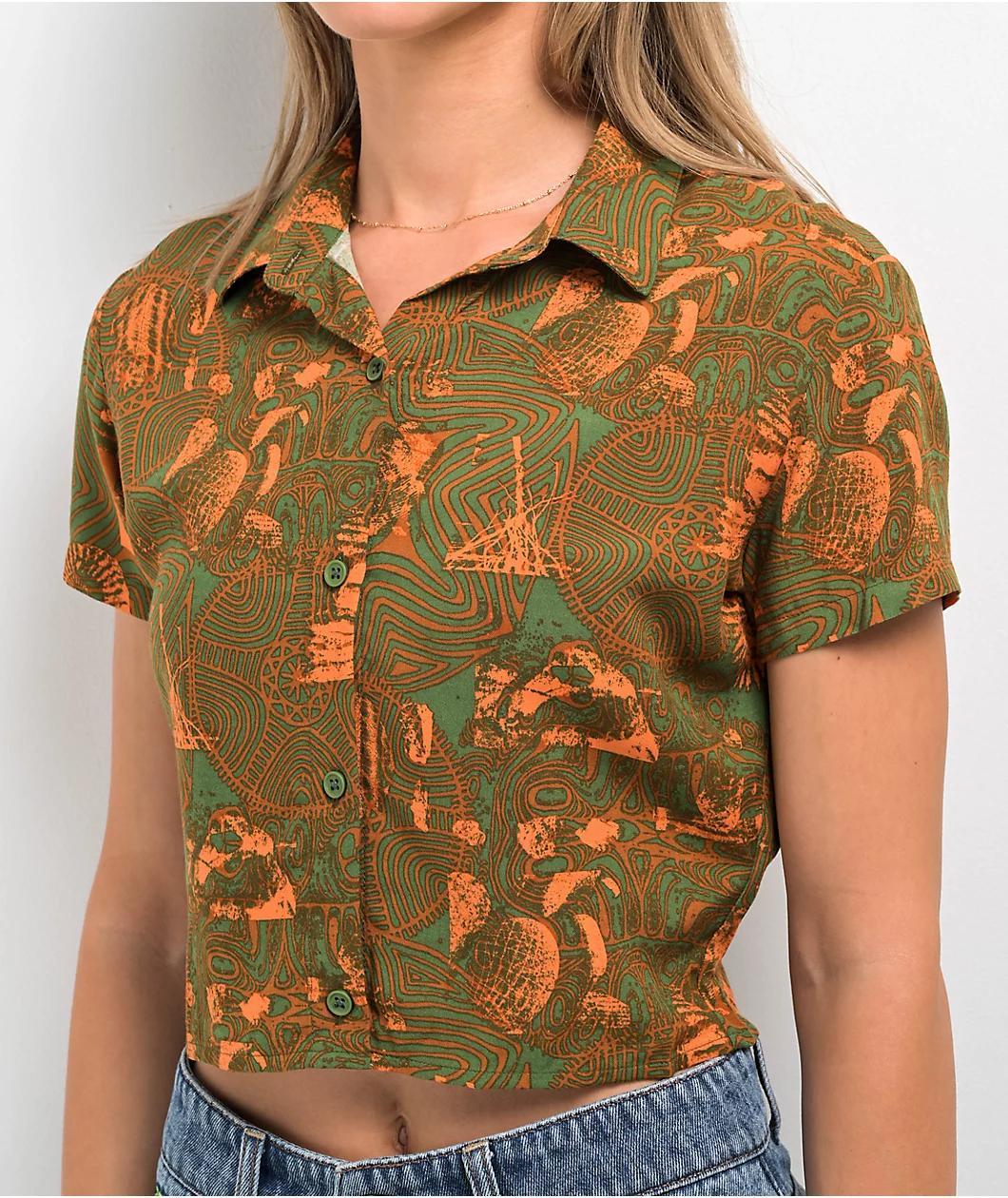 Dravus Birdie Green Crop Button Up Shirt Product Image