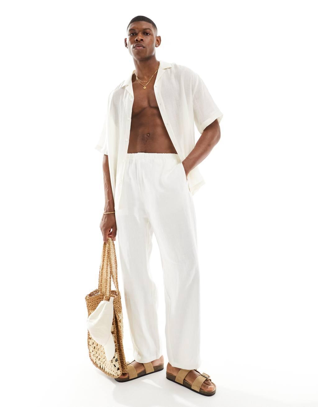 Weekday Seth linen pants in off-white Product Image