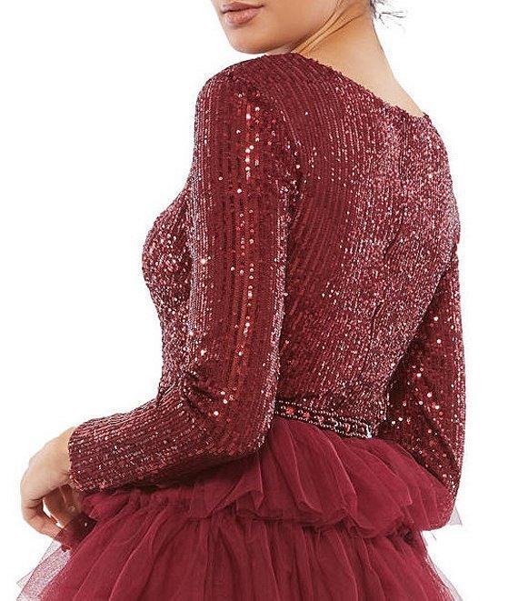 Mac Duggal Tiered Ruffle Crew Neck Long Sleeve Midi Dress Product Image