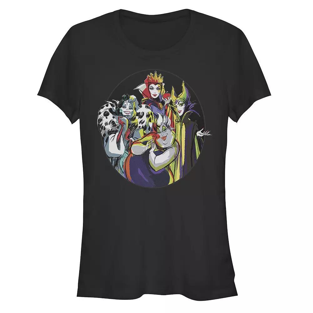 Disney Villains Ladies Group Juniors' Fitted Graphic Tee, Girl's, Size: Medium, Black Product Image