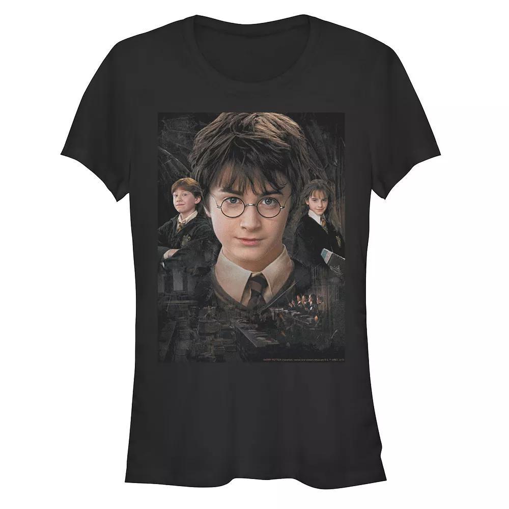 Juniors' Harry Potter Chamber Of Secrets Harry Ron Hermione Poster Fitted Tee, Girl's, Size: XXL, Black Product Image