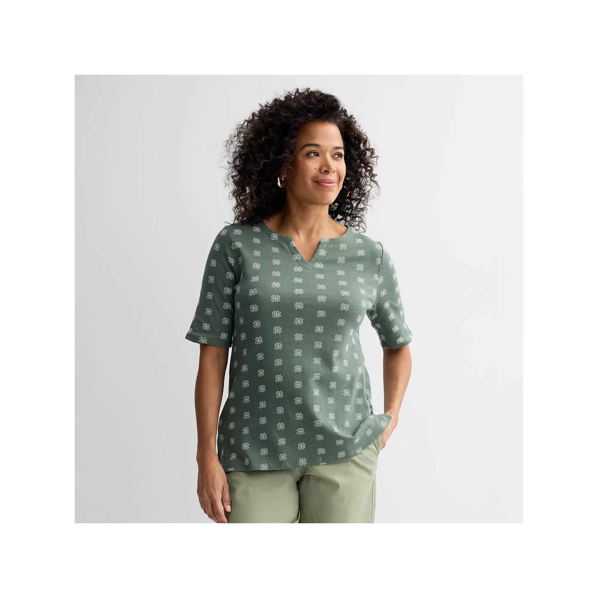 Women's Croft & Barrow® Elbow-Sleeve Splitneck Top, Size: XL, Green Mini Tile Product Image