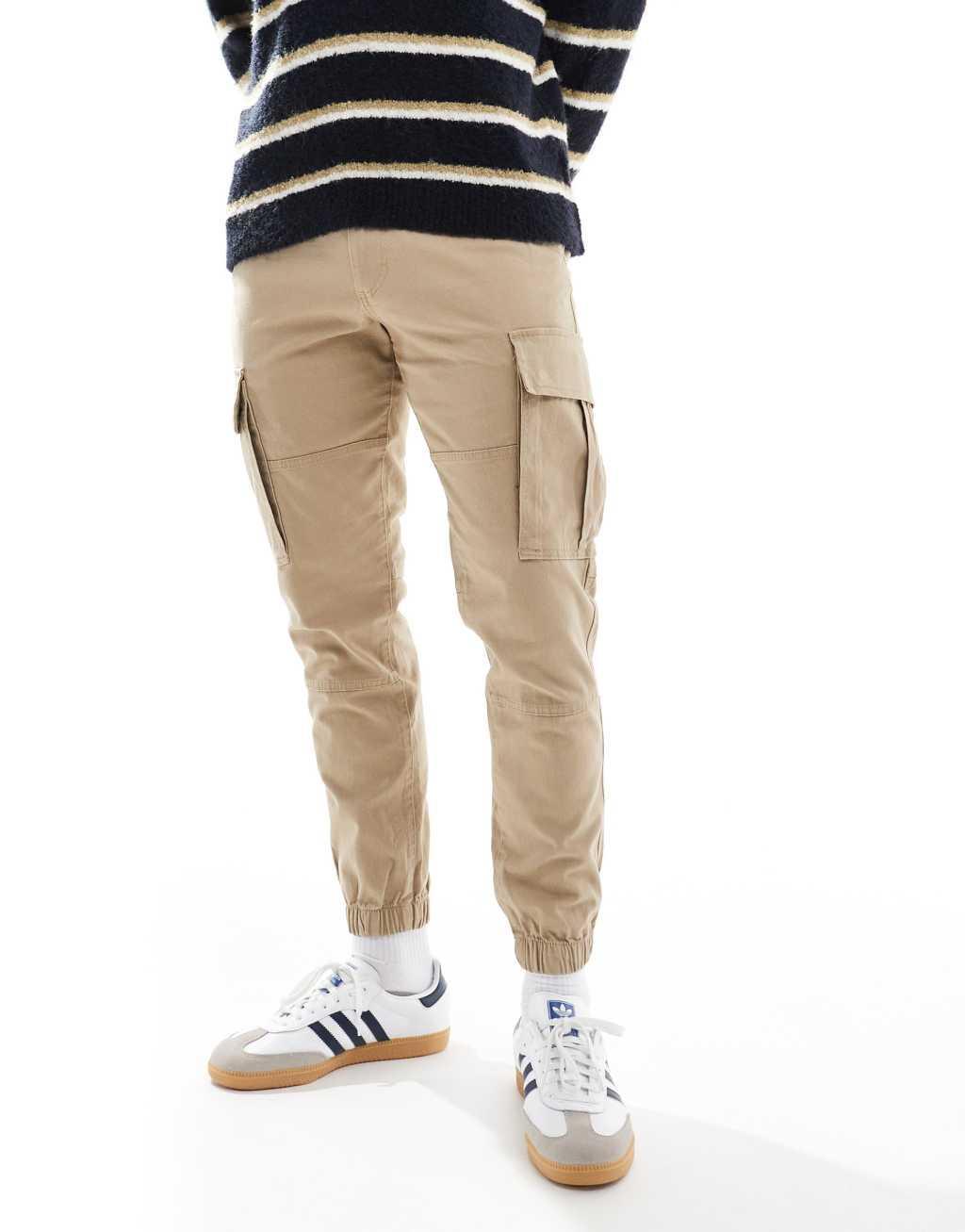 JJ Rebel cuffed cargo pants in beige Product Image