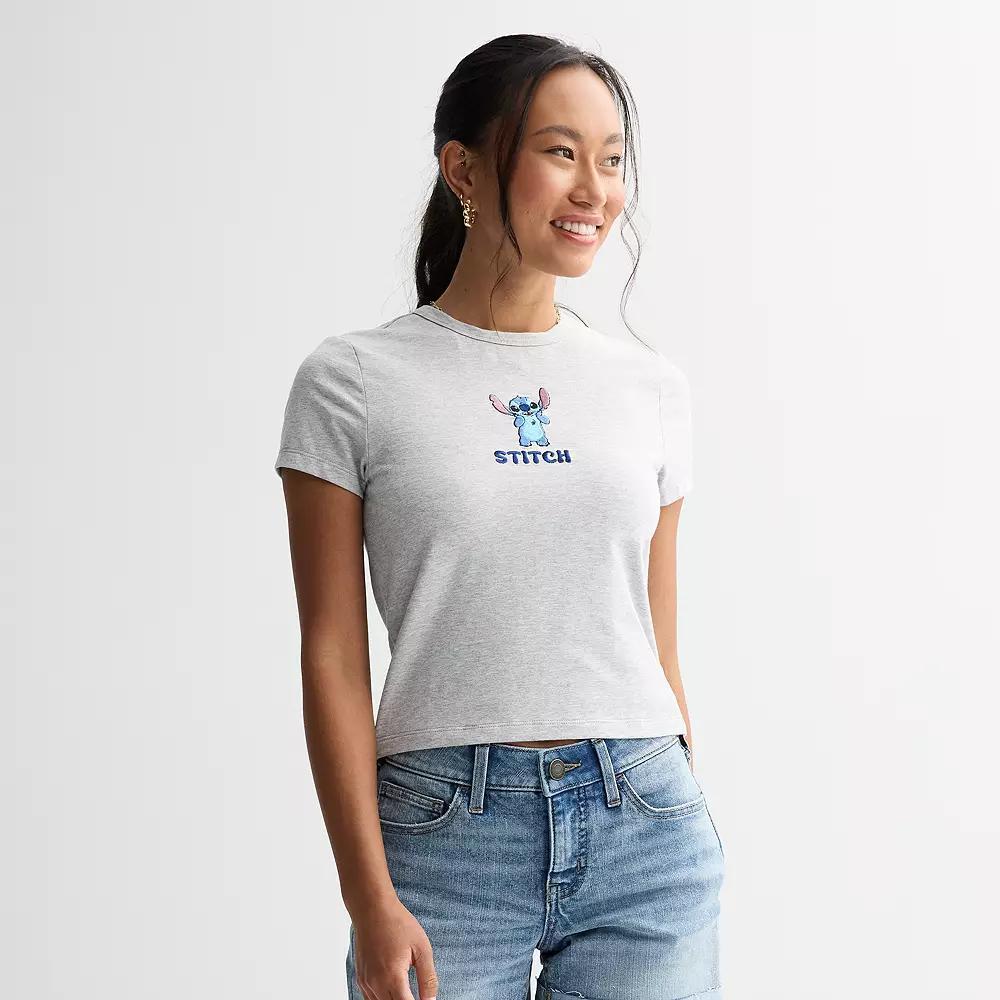 Disney's Lilo & Stitch Happy Pose Juniors' Graphic Baby Tee, Women's, Size: Small, Grey Product Image