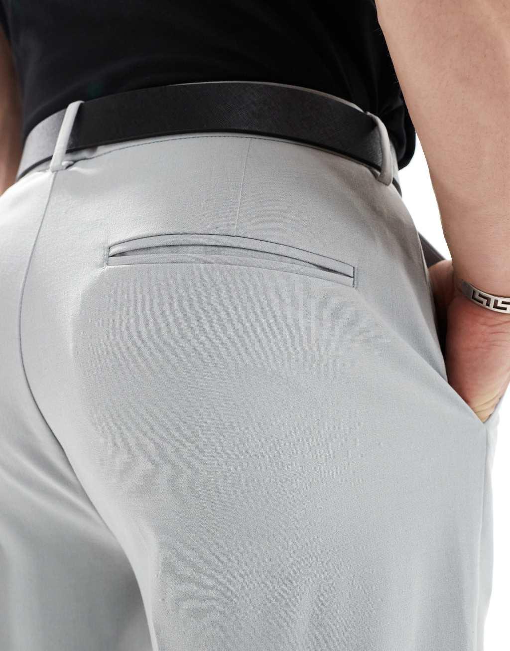 ASOS DESIGN tapered smart pants with turn-ups in light gray Product Image