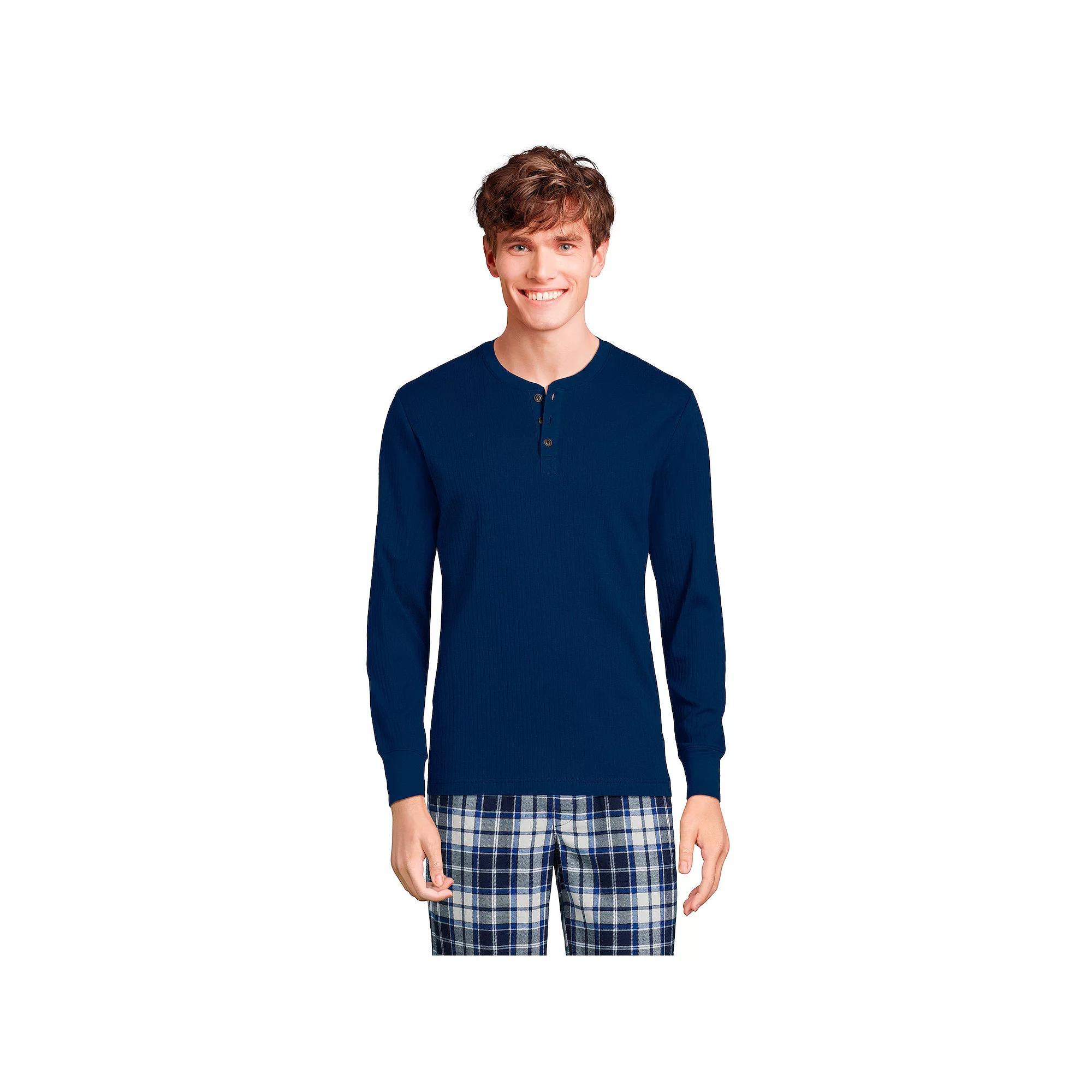 Men's Lands' End Ribbed Pajama Sleep Henley, Size: Medium, Deep  Blue Product Image