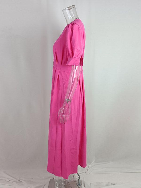 High Waisted Loose Buttoned Round-Neck Midi Dresses Product Image