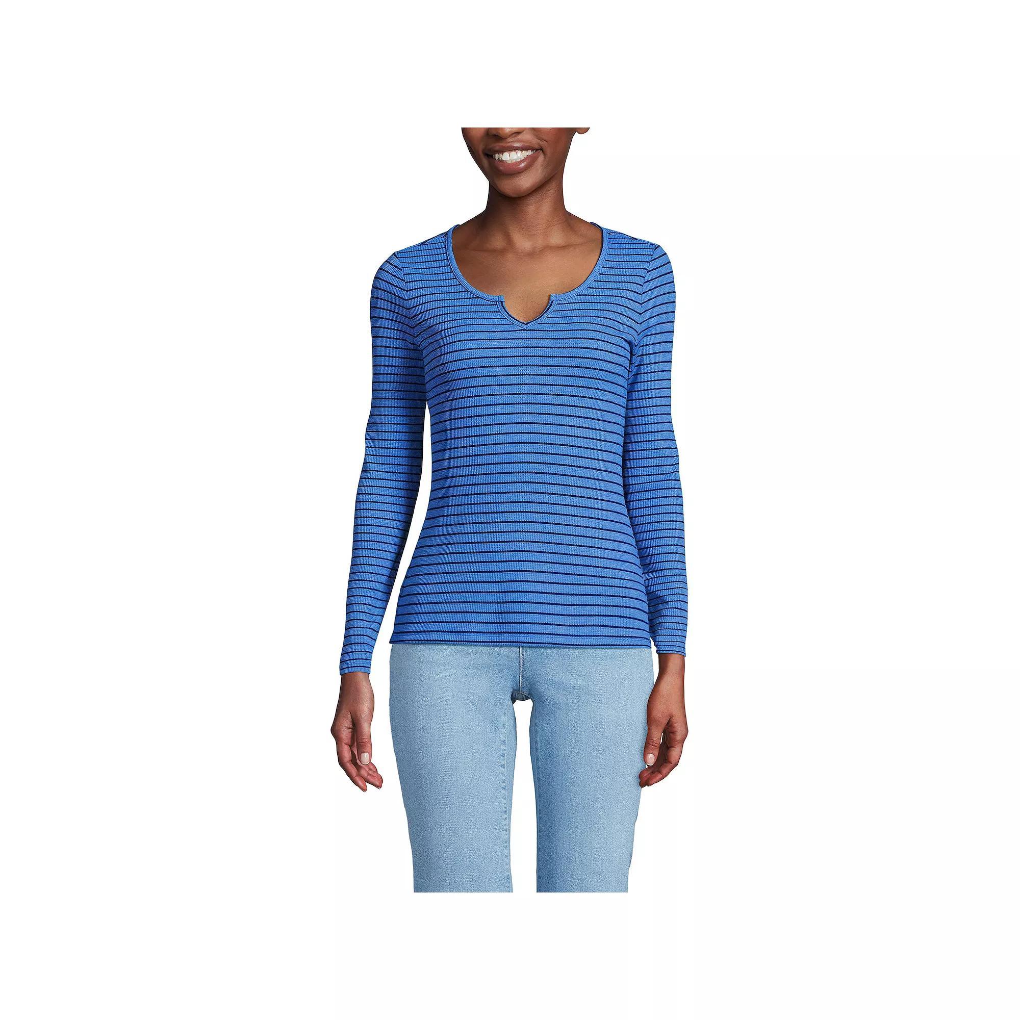 Women's Lands' End Waffle Notch Neck Top,  Product Image