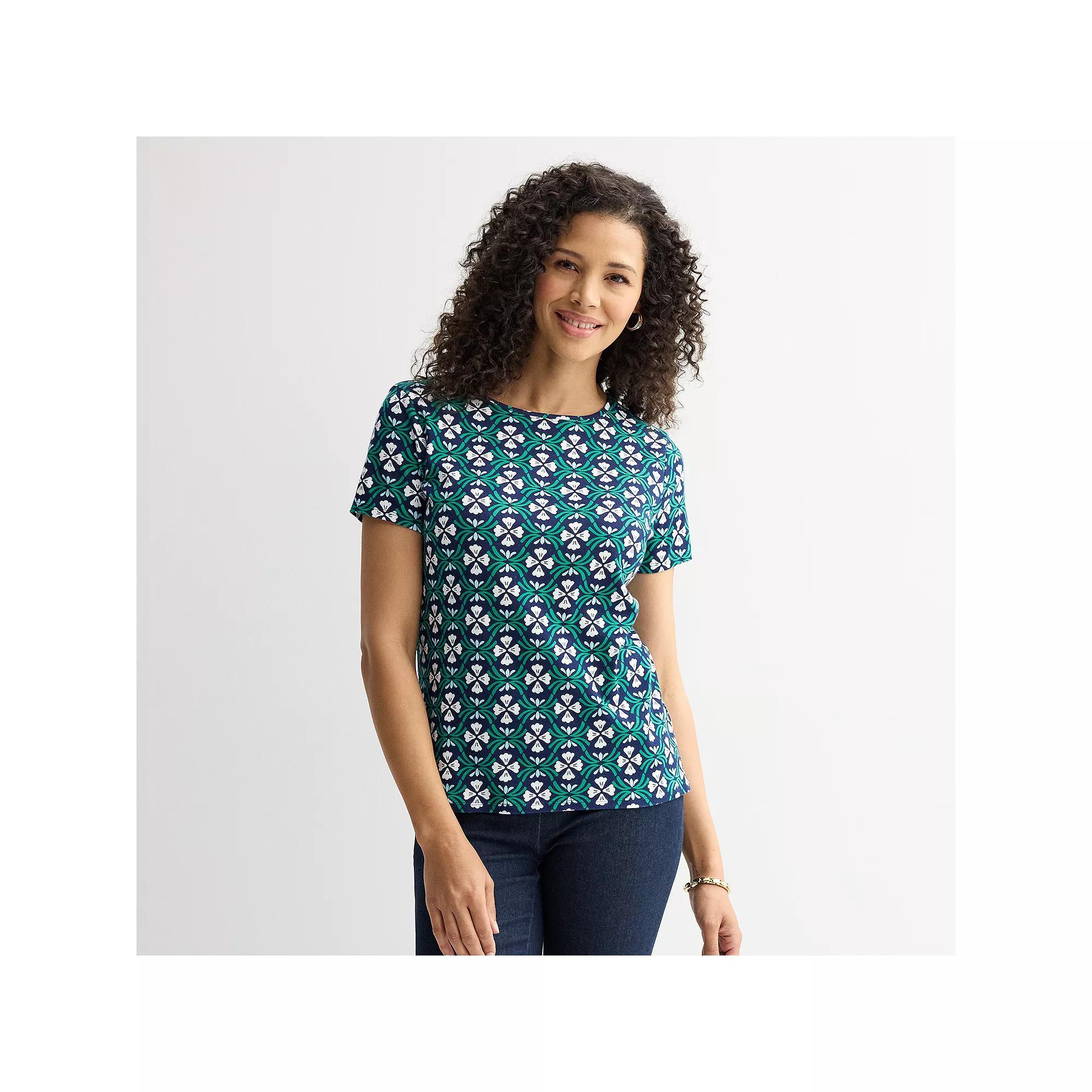 Women's Croft & Barrow® Essential Crewneck Tee, Size: Medium, Navy Green Tile Product Image