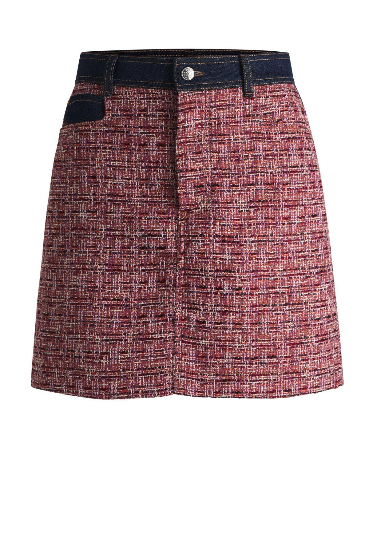 Multicolored-tweed A-line skirt with denim trims Product Image