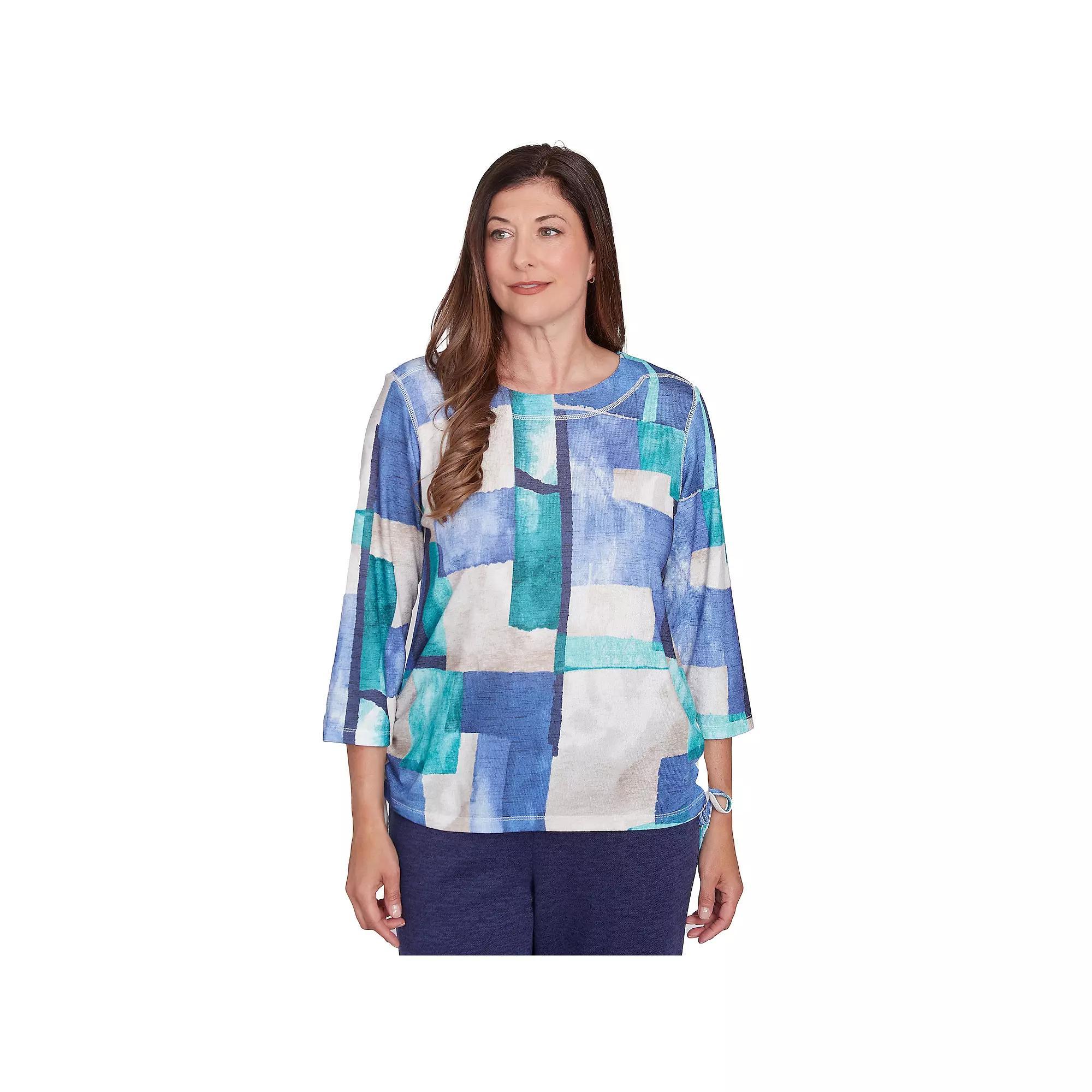 Women's Alfred Dunner Blue Tone Box Print Top, Size: Medium, Multi Blue Product Image