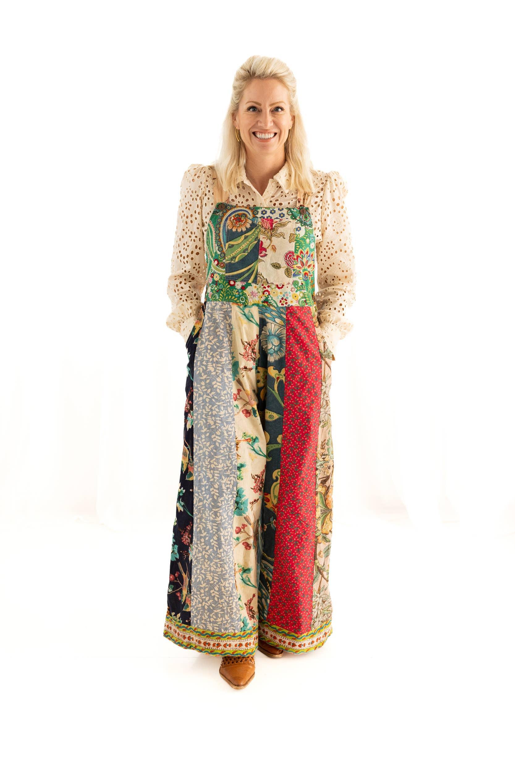 Botanical Motif Patchwork Printed Overalls Product Image