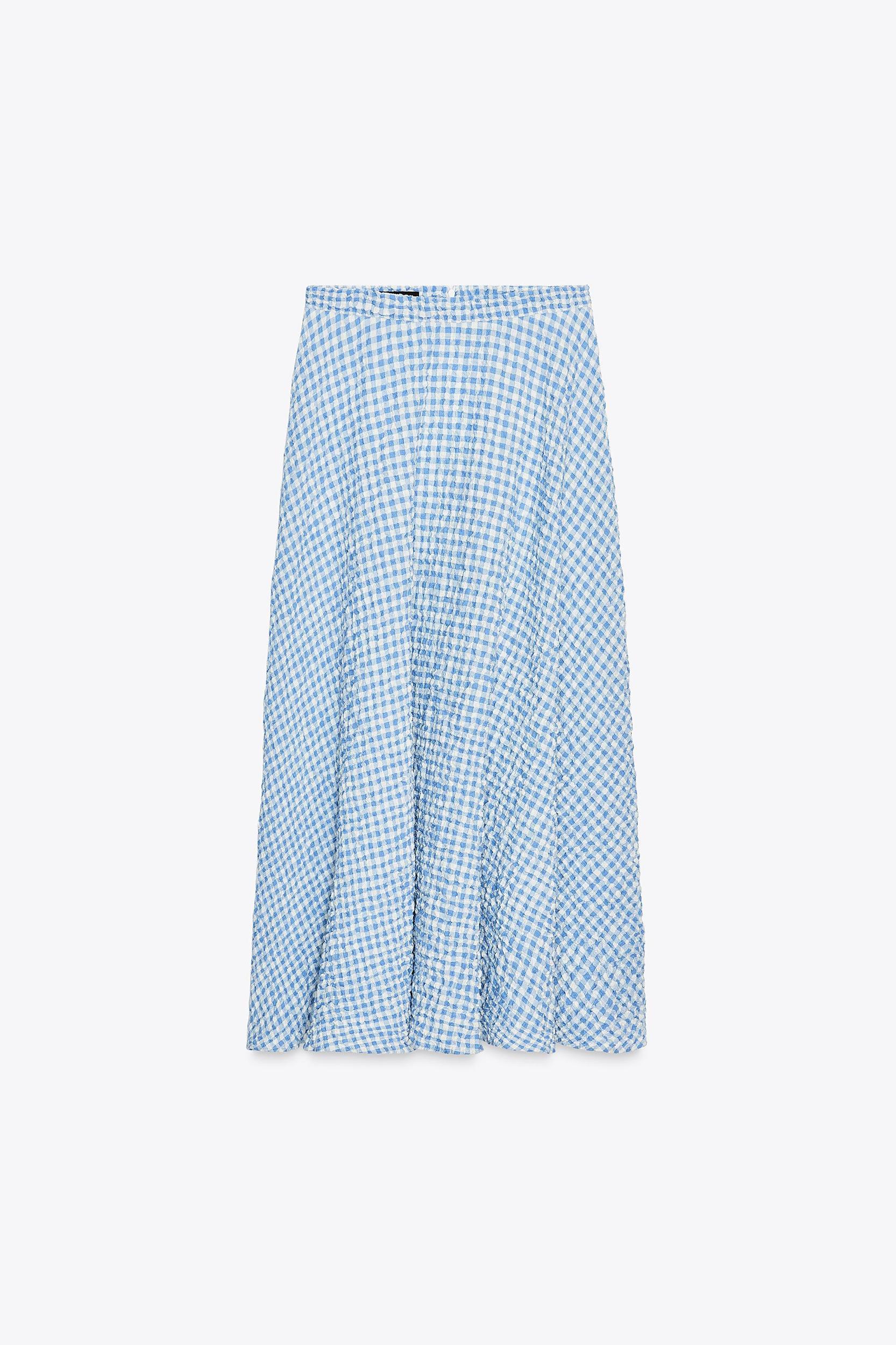GINGHAM MIDI FLARED SKIRT Product Image