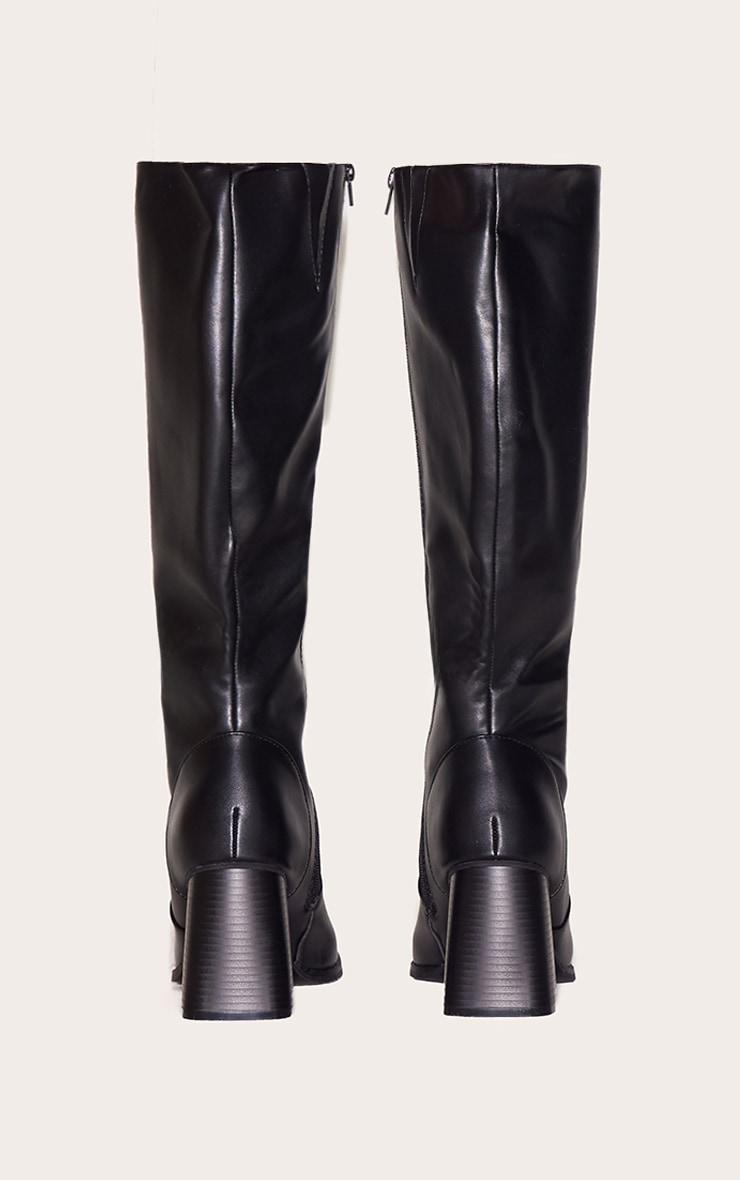 Black PU Square Toe Flare Block Heel Knee High Boots Product Image