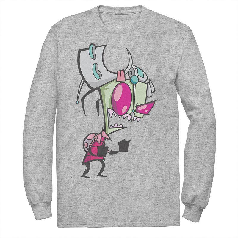 Men's Nickelodeon Invader Zim Menacing Laugh Tired Gir Portrait Long Sleeve Graphic Tee, Size: Large, Athletic Grey Product Image