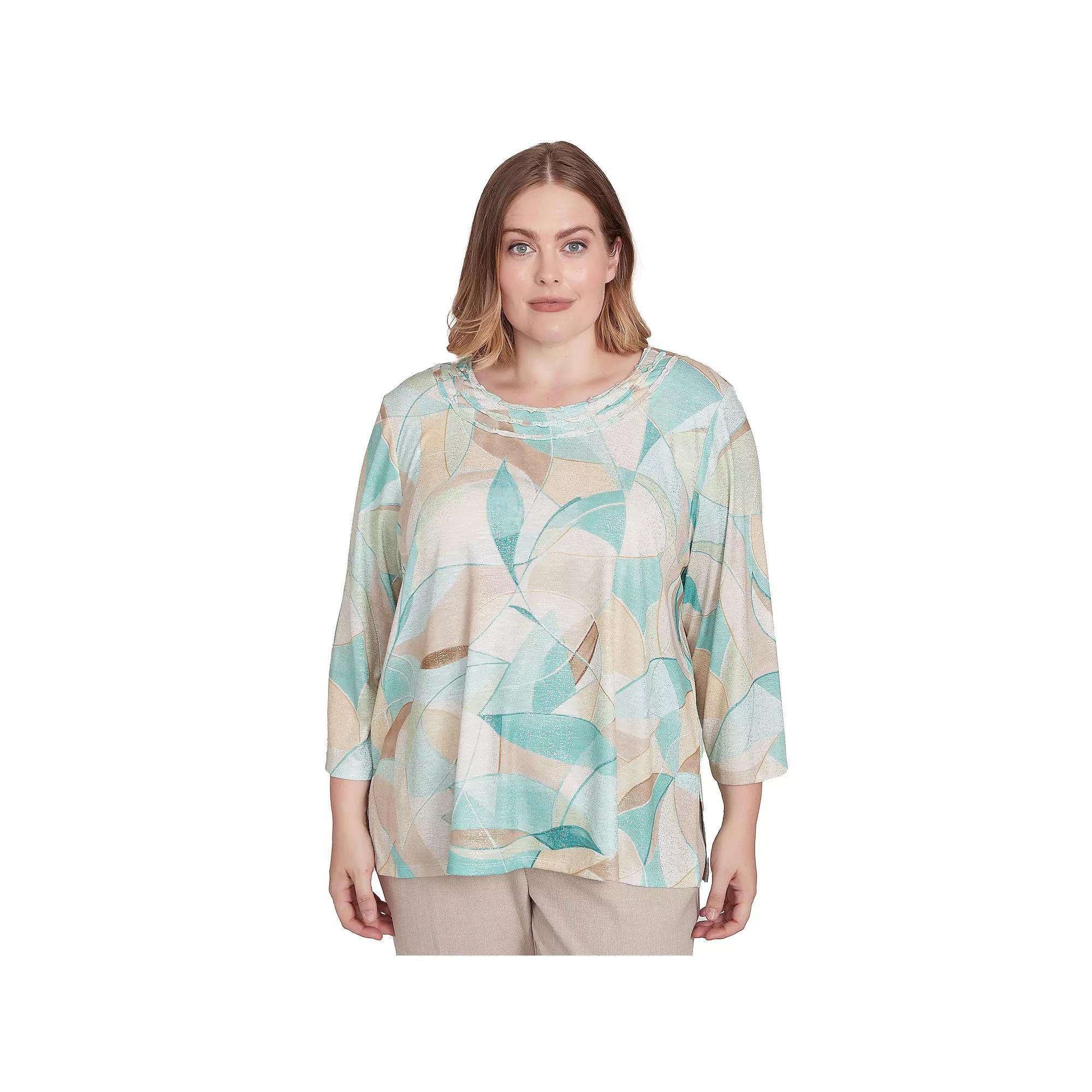 Plus Size Alfred Dunner Stained Glass Crewneck Top, Women's, Size: 2XL, Neutral Team Product Image