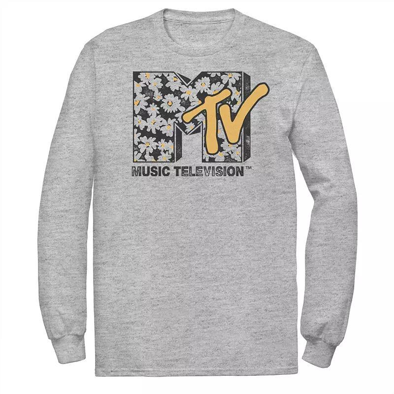 Mens MTV Daisy Distressed Logo Long Sleeve Graphic Tee Athletic Grey Product Image