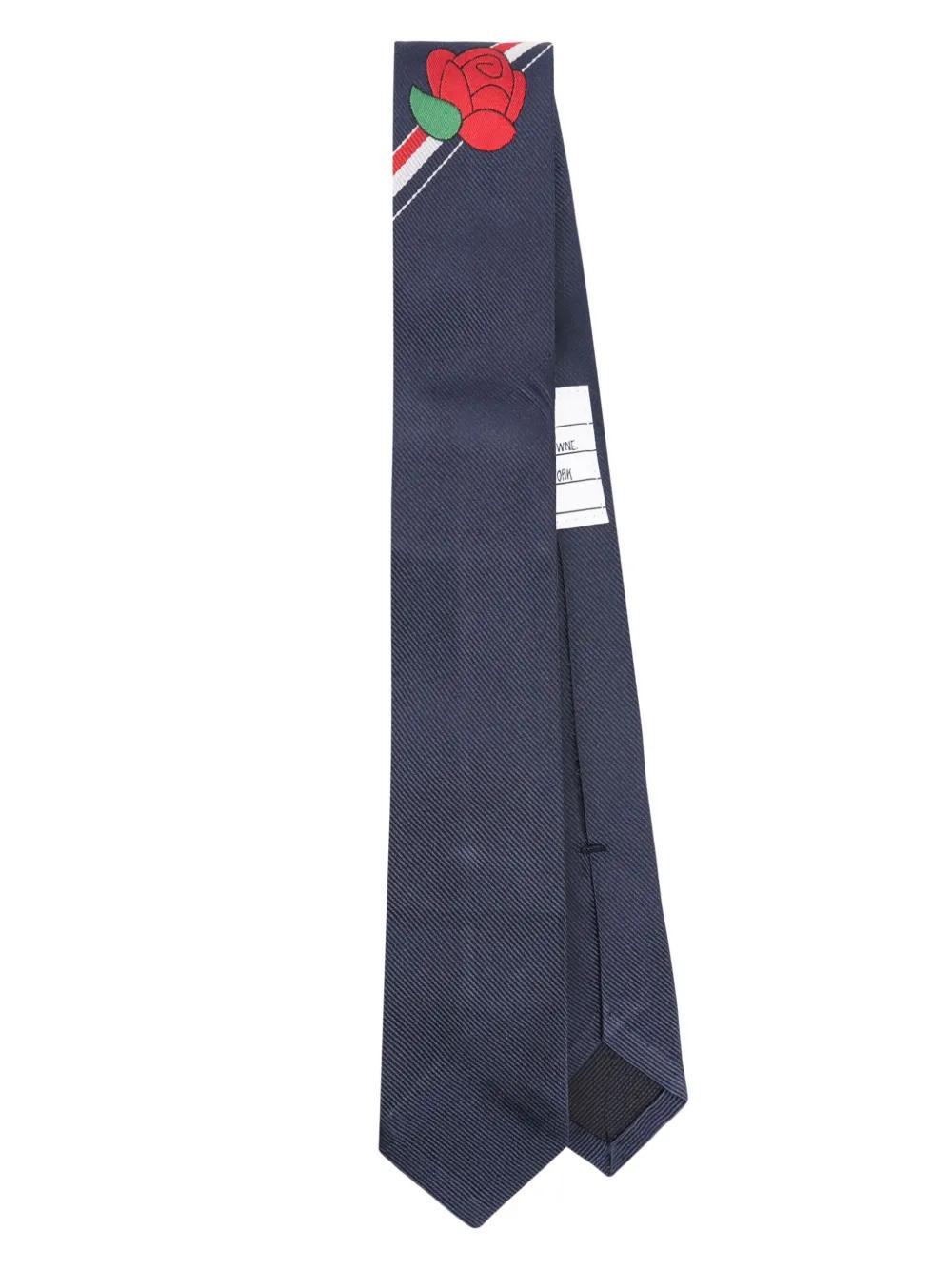 THOM BROWNE Rose-jacquard Silk Tie In Blue Product Image