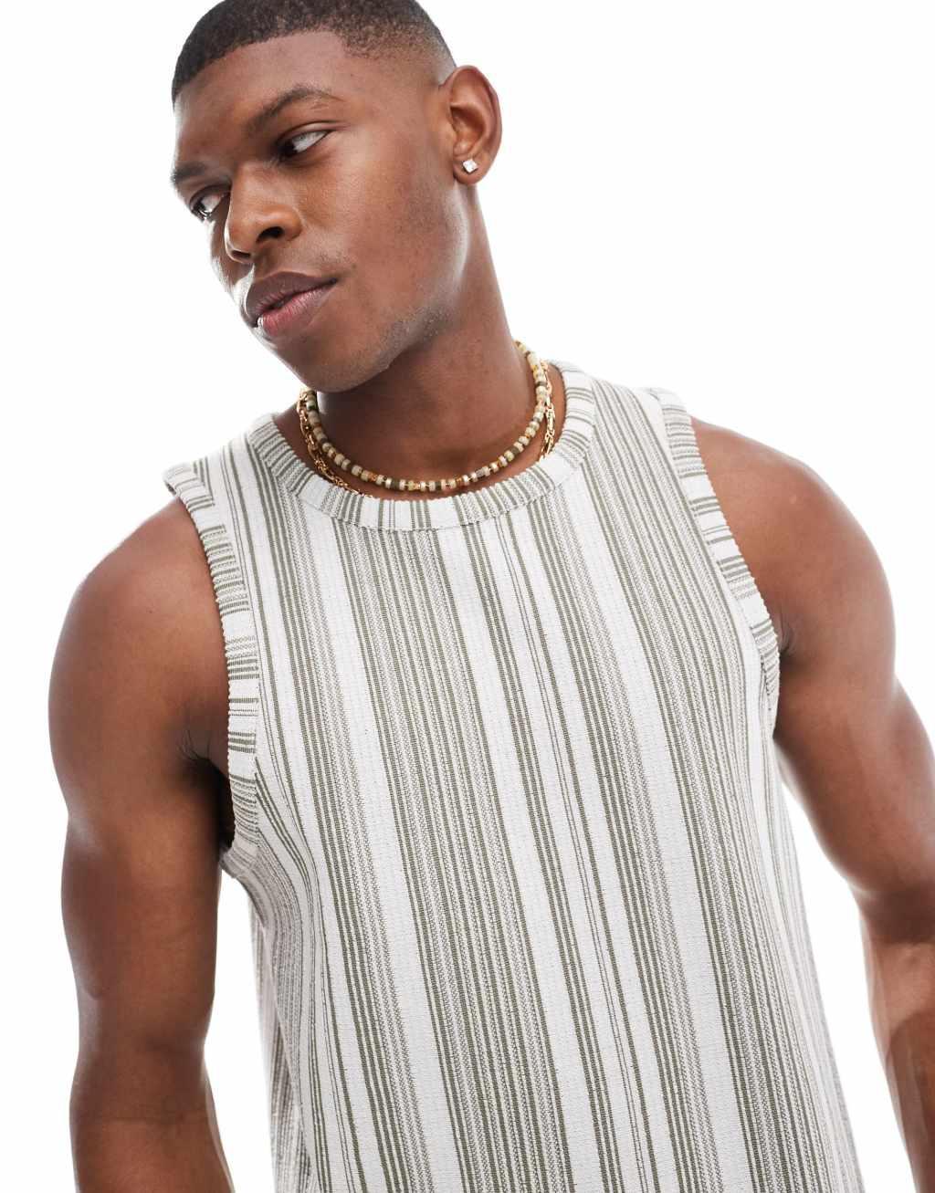 ASOS DESIGN tank in textured green stripe  Product Image