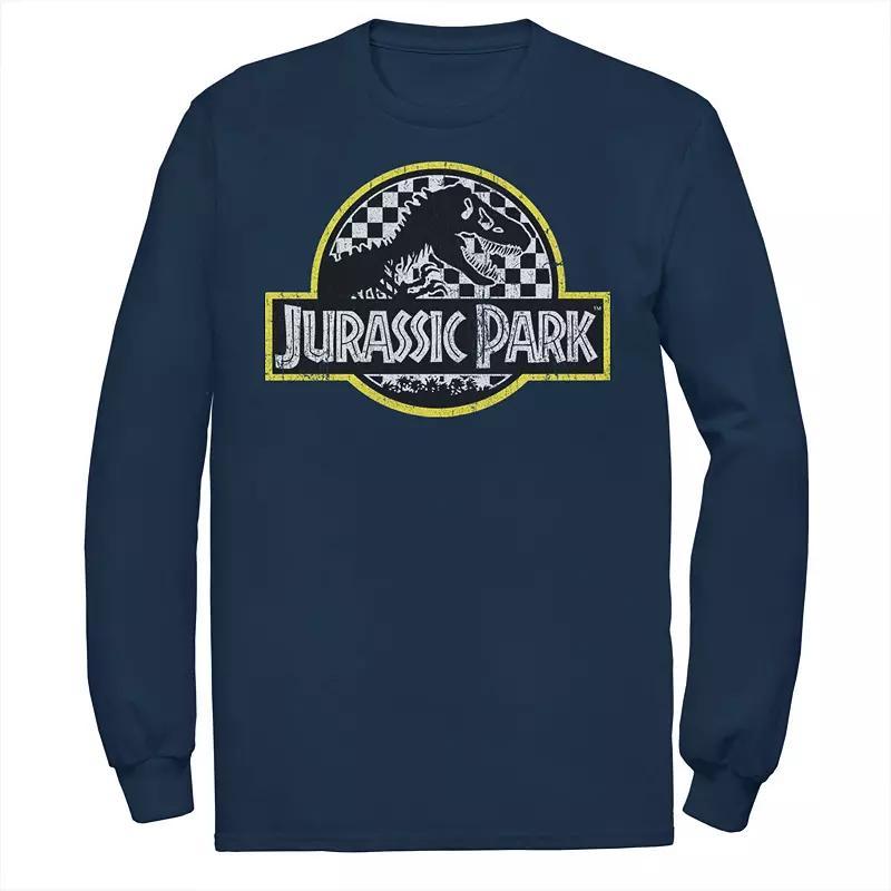 Men's Jurassic Park Checkered Classic Logo Tee, Size: XXL, Blue Product Image