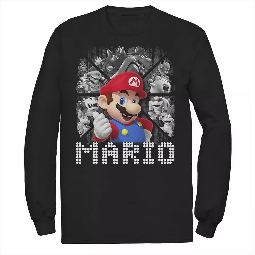 Big & Tall Nintendo Super Mario Bros Characters Background Long Sleeve, Men's, Size: Large Tall, Black Product Image
