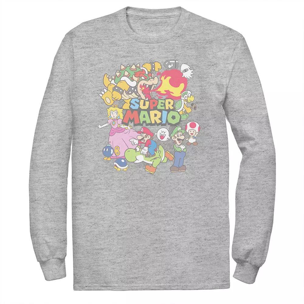 Men's Nintendo Super Mario Faded Character Collage Tee, Size: Small, Athletic Grey Product Image