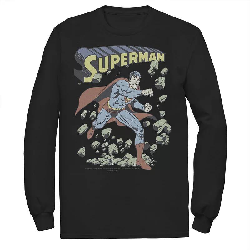 Mens DC Comics Superman With Rocks Vintage Poster Tee Blue Product Image