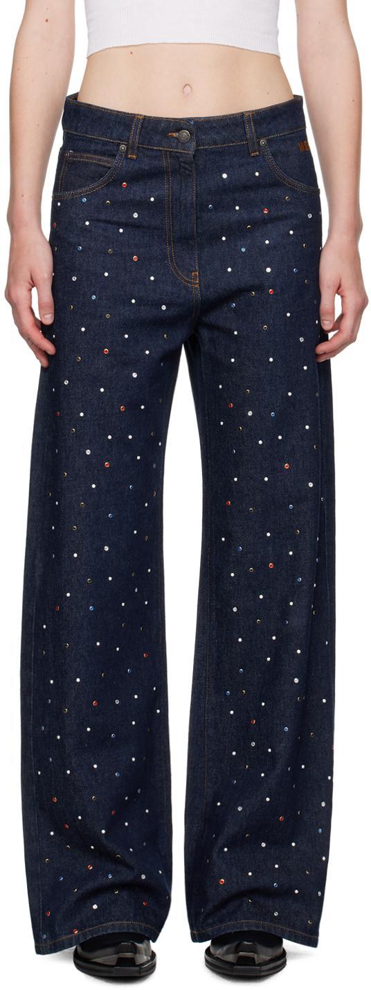 MSGM Blue Wide-leg Studs Jeans Product Image