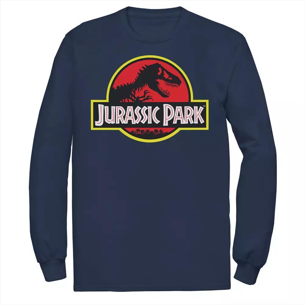 Men's Jurassic Park Red & Yellow Outline Logo Long Sleeve Graphic Tee, Size: XXL, Blue Product Image