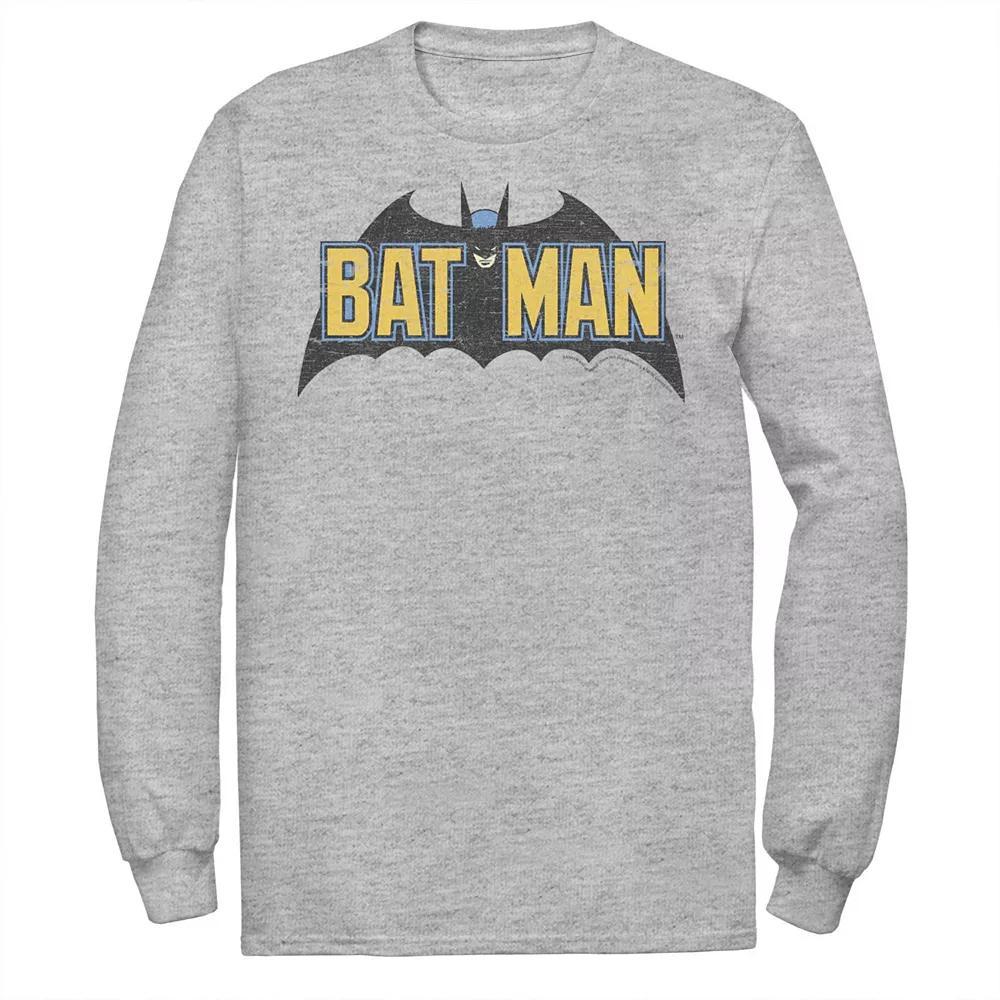 Men's DC Comics Batman Distressed Vintage Text Logo Tee, Size: Large, Athletic Grey Product Image