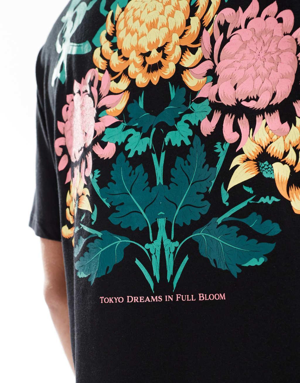 Jack & Jones oversized t-shirt with flower print in black  Product Image