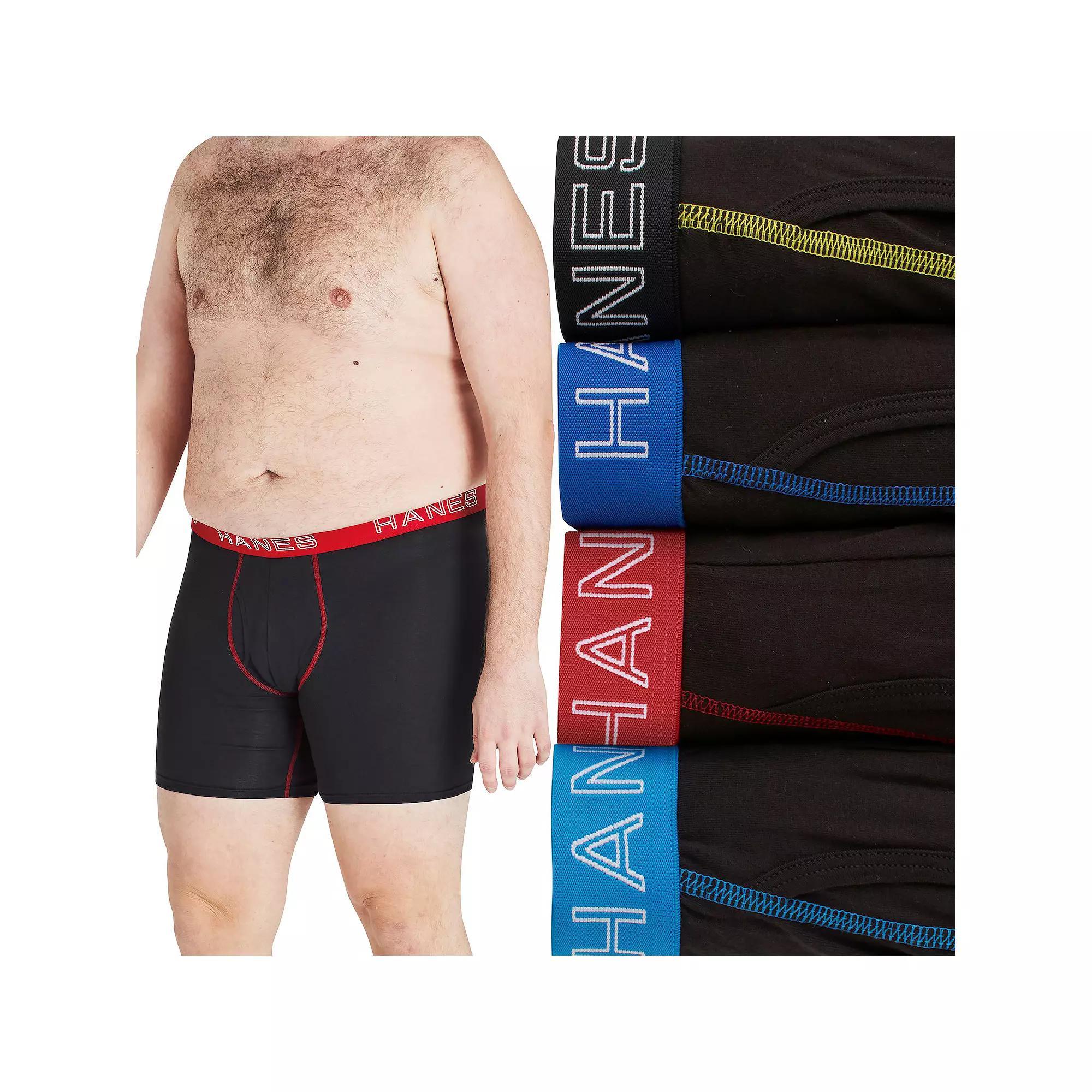 Big & Tall Hanes Ultimate 4-Pack Big Men's Stretch Cotton Boxer Brief Underwear, Size: 4XB, Black Product Image