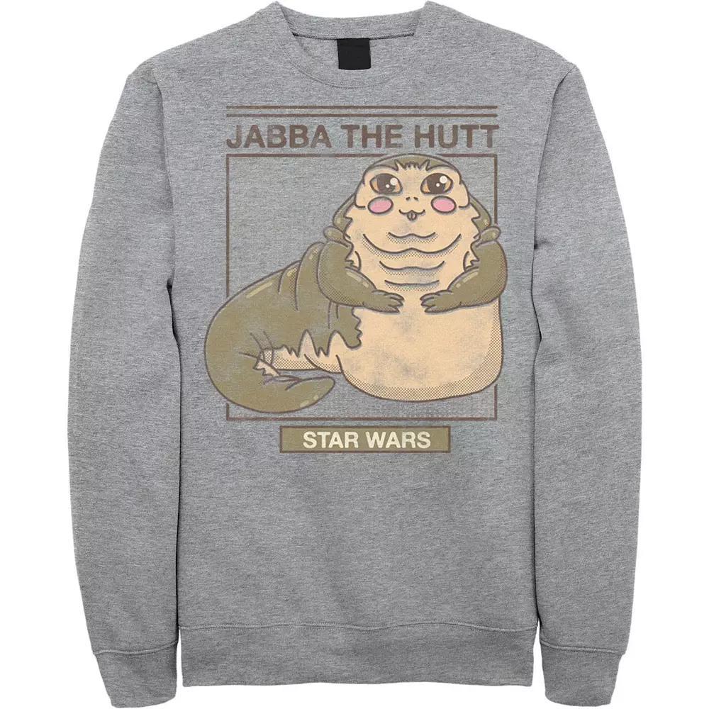 Men's Star Wars Jabba The Hutt Cartoon Cute Portrait Grid Sweatshirt, Size: Medium, Athletic Grey Product Image