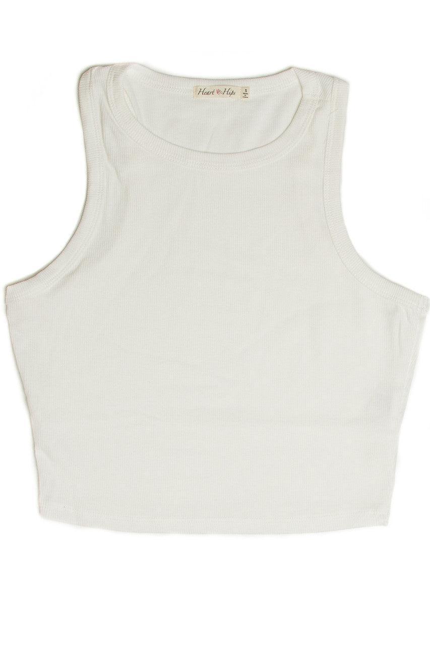 White Ribbed Crop Tank Product Image