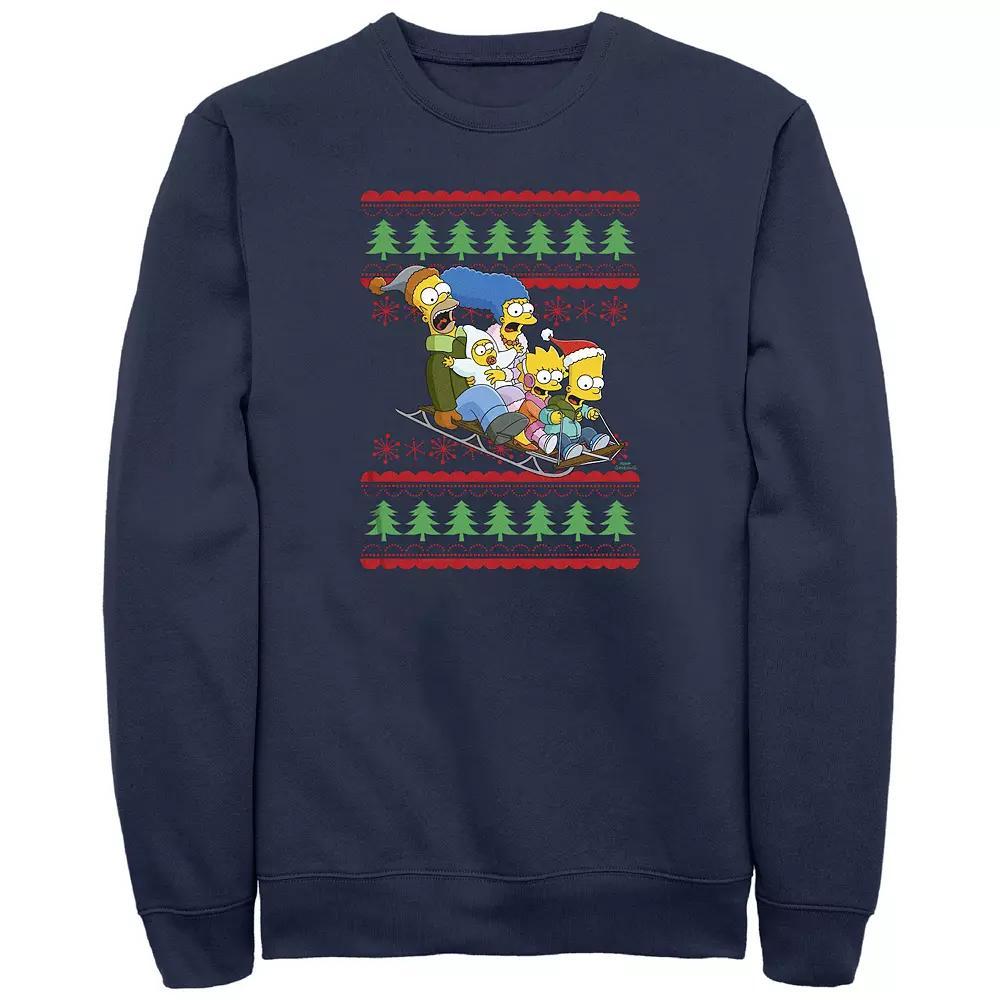 Big & Tall The Simpsons Family Sleigh Ride Sweater Graphic Fleece, Men's, Size: 3XL, Blue Product Image