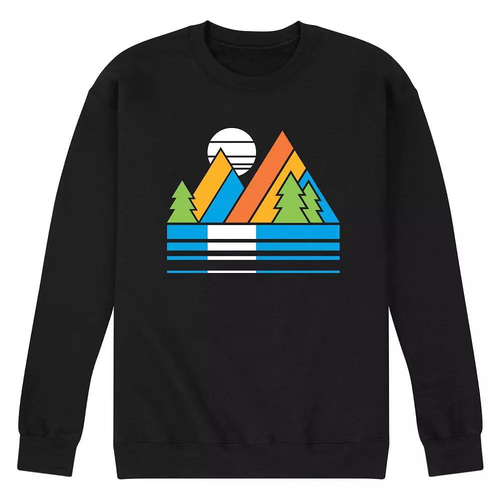 Men's Retro Mountains Sunset Graphic Fleece, Size: Small, Black Product Image