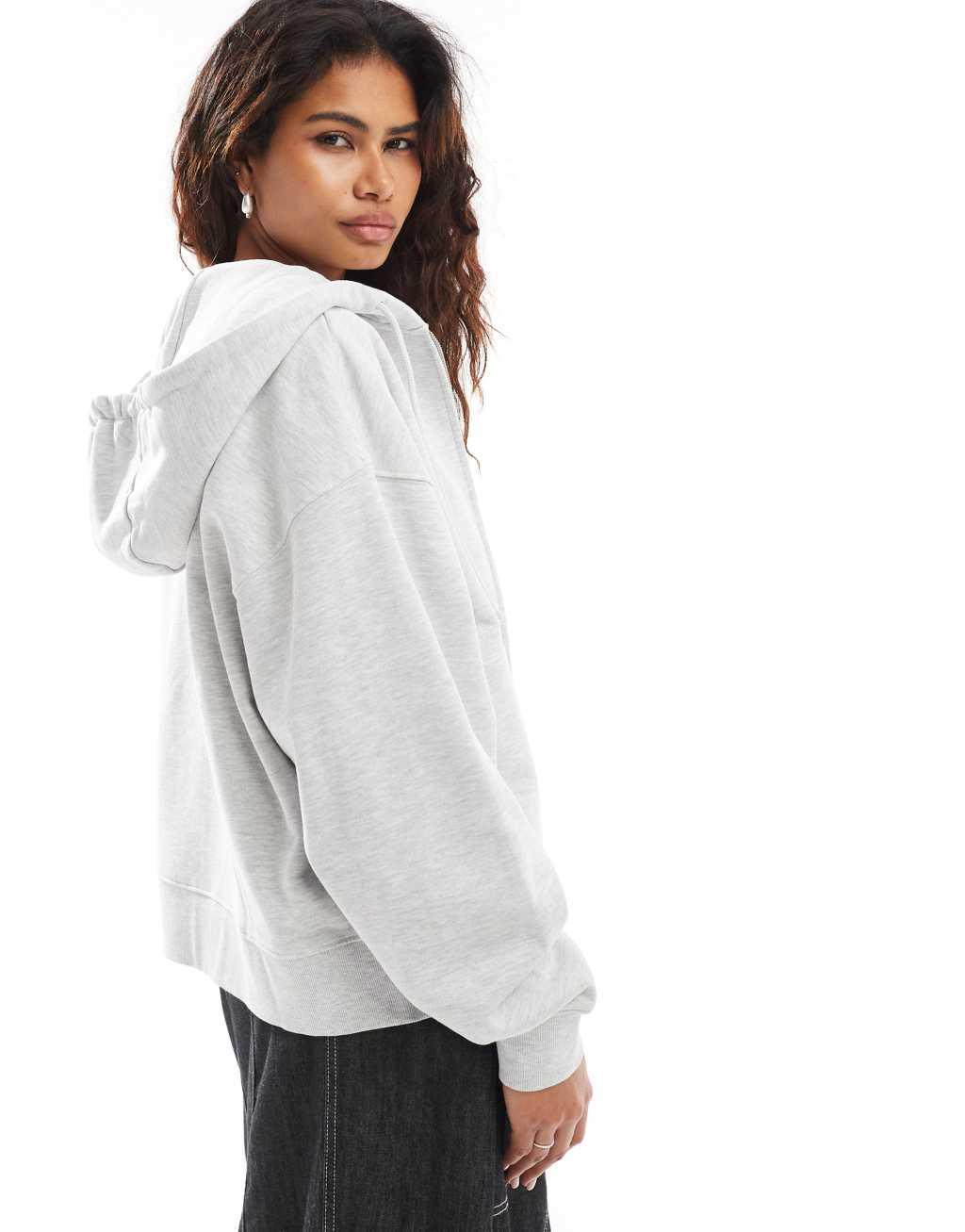 COLLUSION zip through boxy hoodie in gray heather Product Image