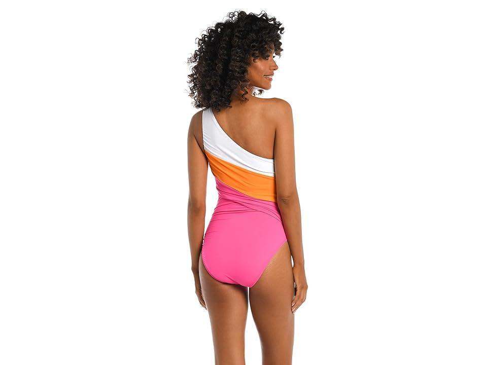 La Blanca Island Goddess Shirred Color-Block One Shoulder Mio (Ice ) Women's Swimwear Product Image