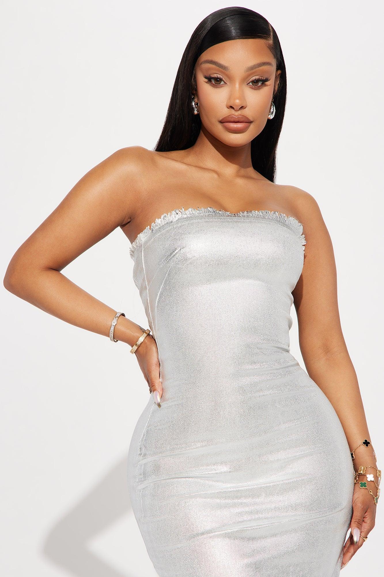 Aubrey Metallic Maxi Dress - Silver Product Image