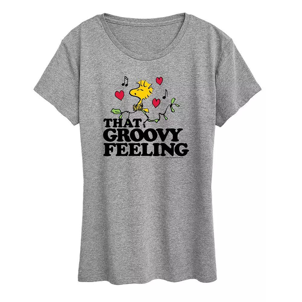 Women's Peanuts Woodstock Groovy Feeling Graphic Tee, Size: Medium, Grey Gray Product Image