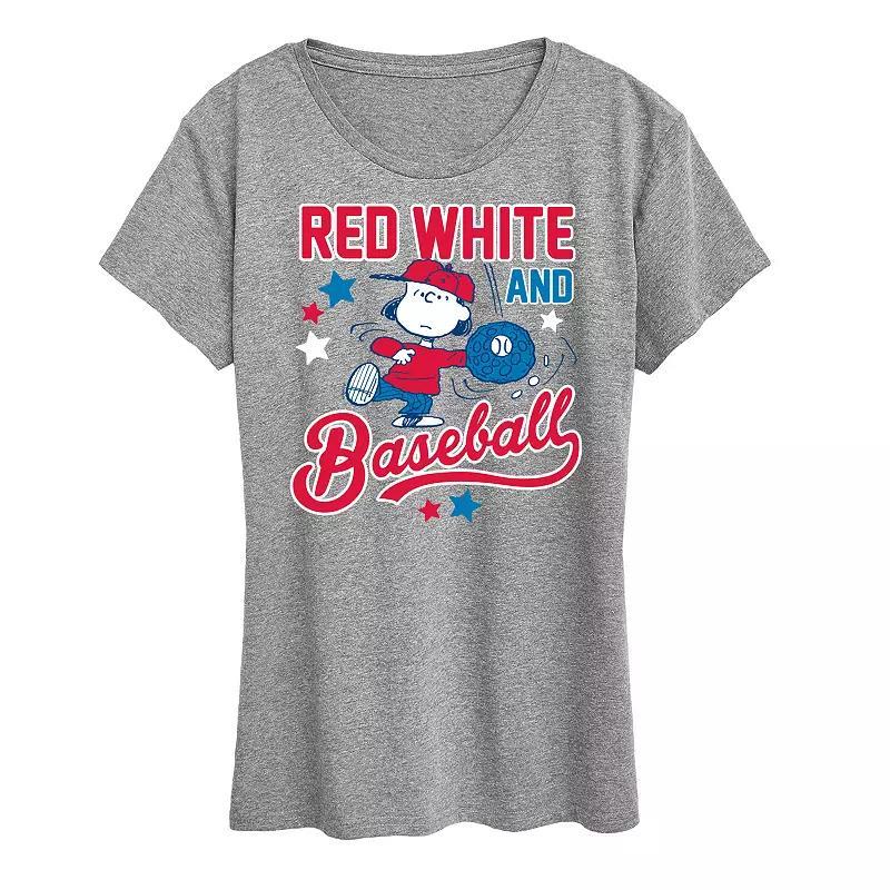 Womens Peanuts Lucy Red White Baseball Graphic Tee Grey Gray Product Image