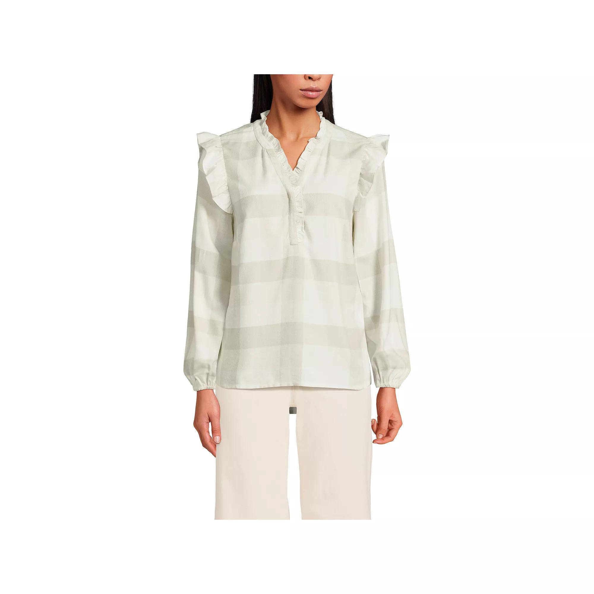 Women's Lands' End Ruffle Front Flannel Popover Blouse,  Product Image
