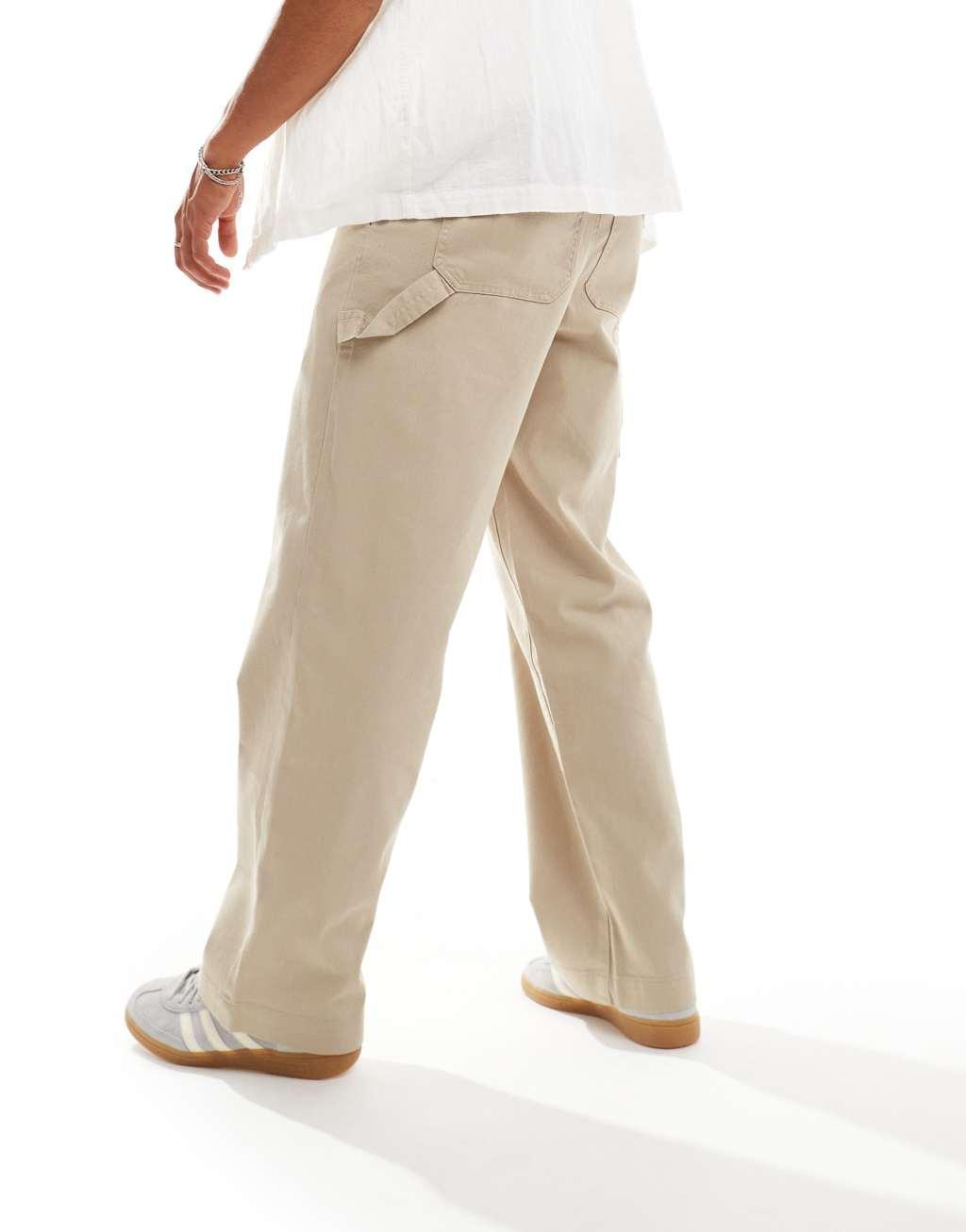 ADPT wide fit carpenter twill pants in beige  Product Image